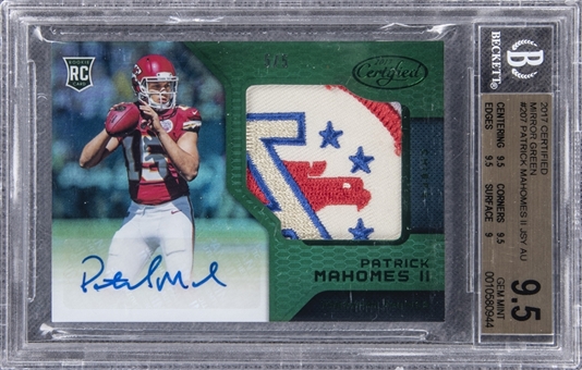 2017 Certified "Mirror Green" #207 Patrick Mahomes II Signed Patch Rookie Card (#5/5) – BGS GEM MINT 9.5/BGS 10